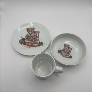 Vintage Takahashi Adorable Bear-Themed Porcelain Dish Set - Plate, Bowl and Mug